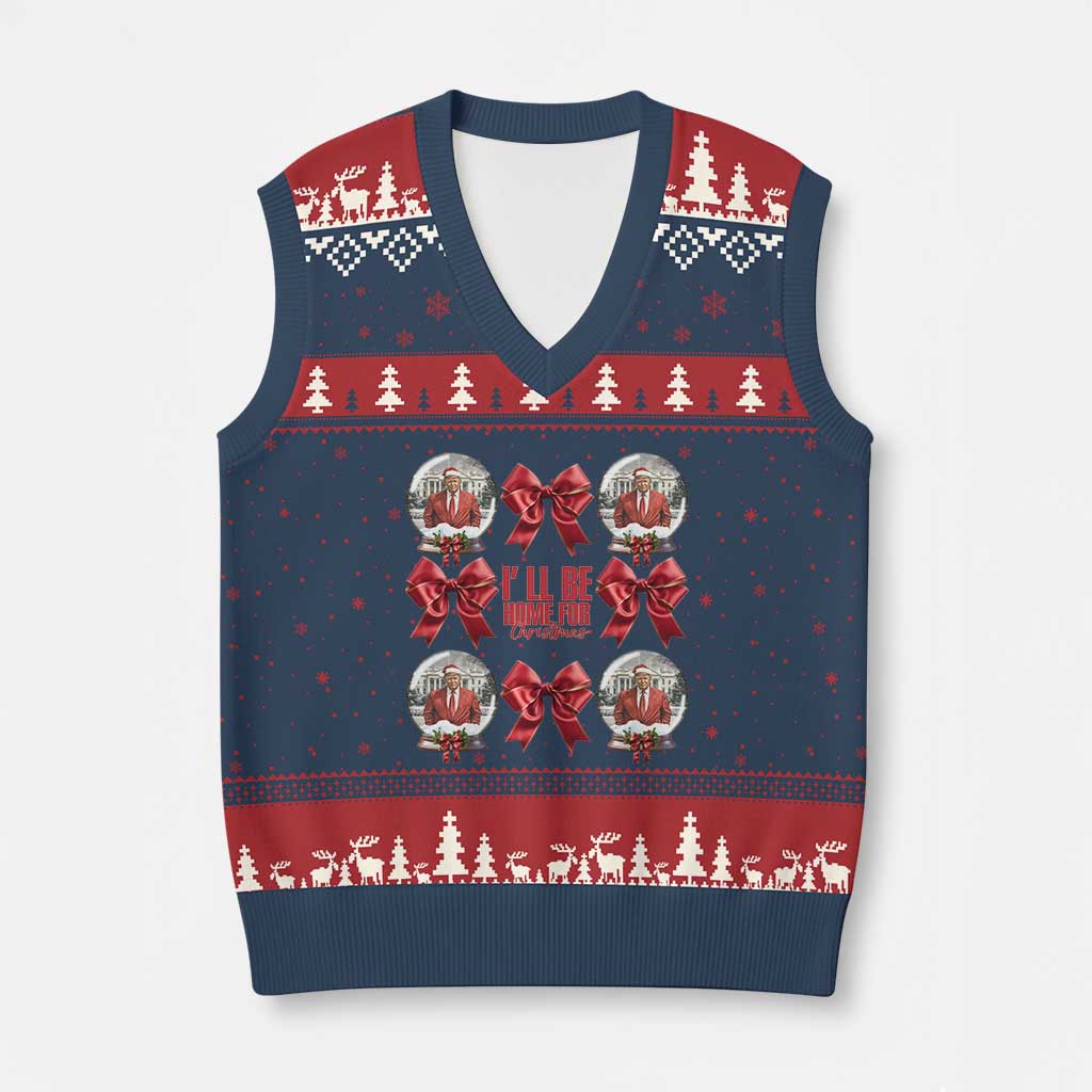Xmas Trump Coquette Bow V-Neck Knit Sweater Vest I'll Be Home For Xmas Red Bow Snow Ball TS02 Navy Red Print Your Wear