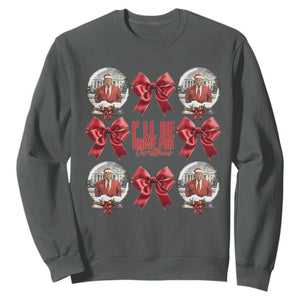 Christmas Trump Coquette Bow Sweatshirt I'll Be Home For Christmas 2024 Red Bow Snow Ball TS02 Dark Heather Print Your Wear