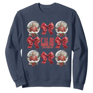 Christmas Trump Coquette Bow Sweatshirt I'll Be Home For Christmas 2024 Red Bow Snow Ball TS02 Navy Print Your Wear