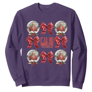 Christmas Trump Coquette Bow Sweatshirt I'll Be Home For Christmas 2024 Red Bow Snow Ball TS02 Purple Print Your Wear