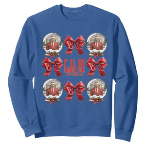 Christmas Trump Coquette Bow Sweatshirt I'll Be Home For Christmas 2024 Red Bow Snow Ball TS02 Royal Blue Print Your Wear