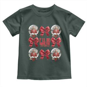 Christmas Trump Coquette Bow Toddler T Shirt I'll Be Home For Christmas 2024 Red Bow Snow Ball TS02 Dark Forest Green Print Your Wear