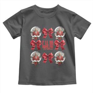 Christmas Trump Coquette Bow Toddler T Shirt I'll Be Home For Christmas 2024 Red Bow Snow Ball TS02 Dark Heather Print Your Wear