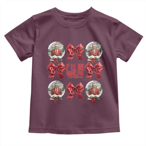 Christmas Trump Coquette Bow Toddler T Shirt I'll Be Home For Christmas 2024 Red Bow Snow Ball TS02 Maroon Print Your Wear