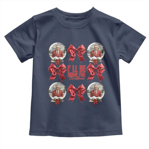 Christmas Trump Coquette Bow Toddler T Shirt I'll Be Home For Christmas 2024 Red Bow Snow Ball TS02 Navy Print Your Wear