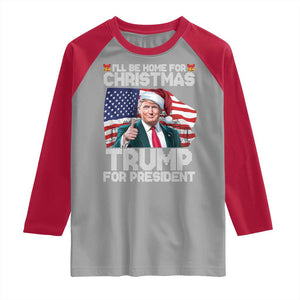 Christmas Trump Raglan Shirt Ill Be Home For Xmas American Flag TS02 Sport Gray Red Print Your Wear
