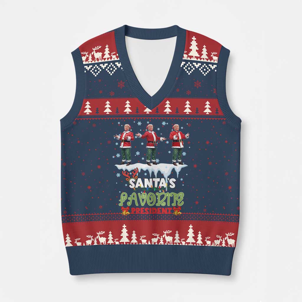 Xmas Trump V-Neck Knit Sweater Vest Santa's Favorite President Funny Dancing TS02 Navy Red Print Your Wear