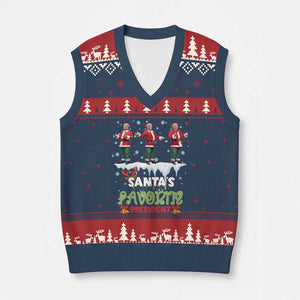 Xmas Trump V-Neck Knit Sweater Vest Santa's Favorite President Funny Dancing TS02 Navy Red Print Your Wear