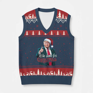 Xmas Trump V-Neck Knit Sweater Vest Ill Be Home For Xmas Santa Donald Great Again TS02 Navy Red Print Your Wear