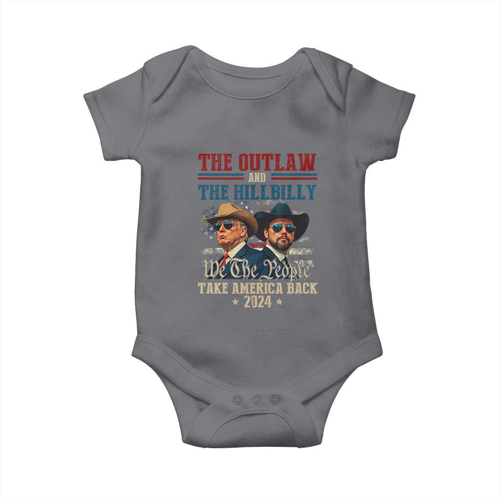 Trump Vance 2024 Baby Onesie The Outlaw and The Hillbilly Take America Back Retro American Flag TS02 Charcoal Print Your Wear