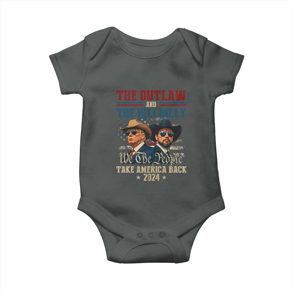 Trump Vance 2024 Baby Onesie The Outlaw and The Hillbilly Take America Back Retro American Flag TS02 Dark Heather Print Your Wear