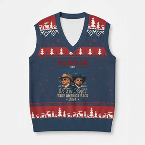 Trump Vance 2024 V-Neck Knit Sweater Vest The Outlaw and The Hillbilly Take America Back Retro American Flag TS02 Navy Red Print Your Wear