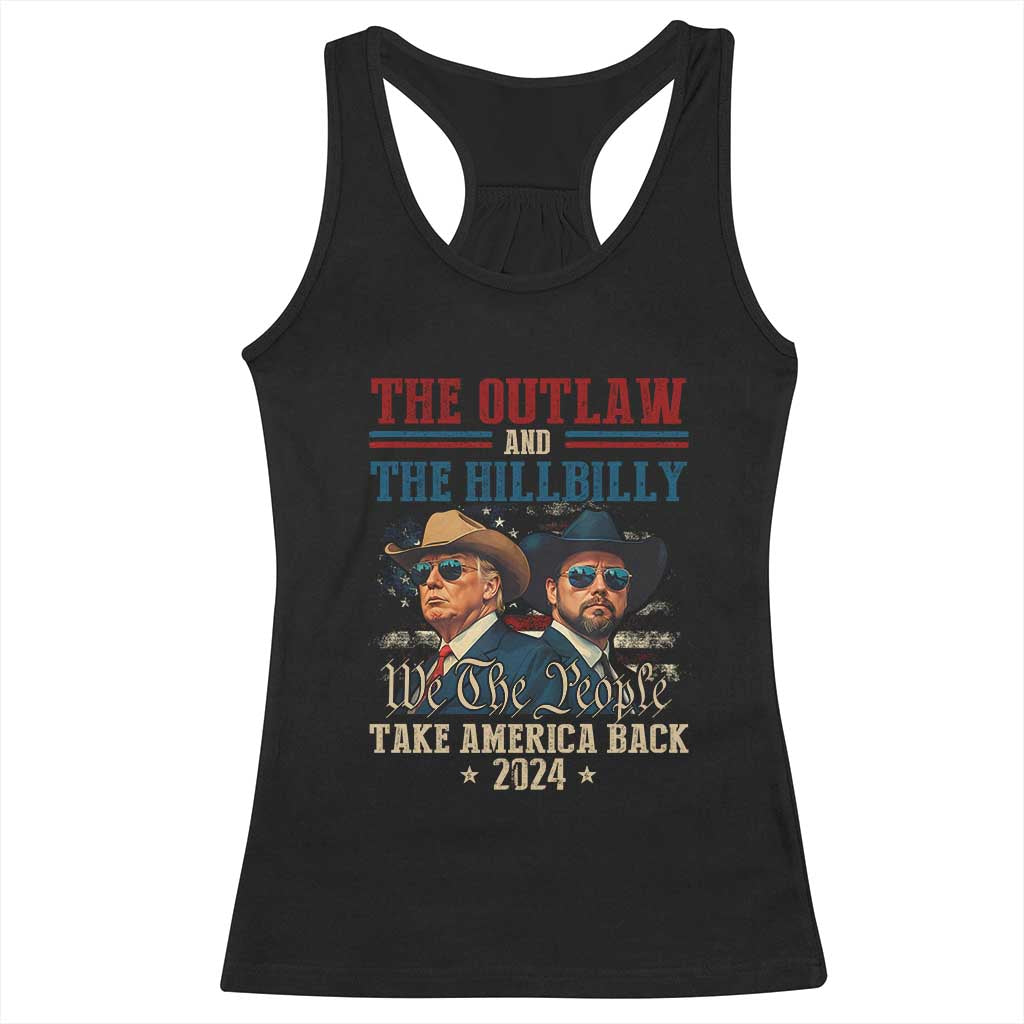 Trump Vance 2024 Racerback Tank Top The Outlaw and The Hillbilly Take America Back Retro American Flag TS02 Black Print Your Wear