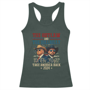 Trump Vance 2024 Racerback Tank Top The Outlaw and The Hillbilly Take America Back Retro American Flag TS02 Dark Forest Green Print Your Wear