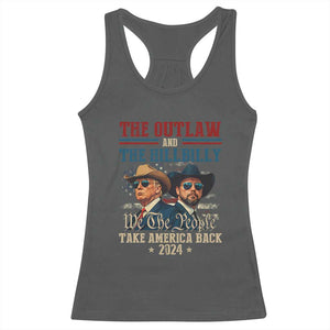 Trump Vance 2024 Racerback Tank Top The Outlaw and The Hillbilly Take America Back Retro American Flag TS02 Dark Heather Print Your Wear