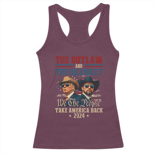 Trump Vance 2024 Racerback Tank Top The Outlaw and The Hillbilly Take America Back Retro American Flag TS02 Maroon Print Your Wear
