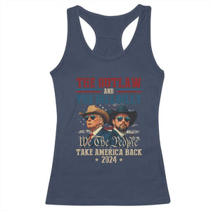 Trump Vance 2024 Racerback Tank Top The Outlaw and The Hillbilly Take America Back Retro American Flag TS02 Navy Print Your Wear