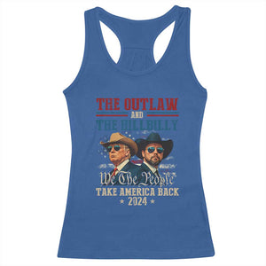 Trump Vance 2024 Racerback Tank Top The Outlaw and The Hillbilly Take America Back Retro American Flag TS02 Royal Blue Print Your Wear