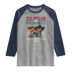 Trump Vance 2024 Raglan Shirt The Outlaw and The Hillbilly Take America Back Retro American Flag TS02 Sport Gray Navy Print Your Wear
