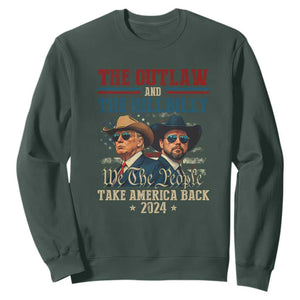 Trump Vance 2024 Sweatshirt The Outlaw and The Hillbilly Take America Back Retro American Flag TS02 Dark Forest Green Print Your Wear