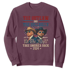 Trump Vance 2024 Sweatshirt The Outlaw and The Hillbilly Take America Back Retro American Flag TS02 Maroon Print Your Wear