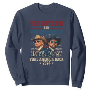 Trump Vance 2024 Sweatshirt The Outlaw and The Hillbilly Take America Back Retro American Flag TS02 Navy Print Your Wear
