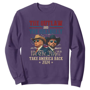 Trump Vance 2024 Sweatshirt The Outlaw and The Hillbilly Take America Back Retro American Flag TS02 Purple Print Your Wear