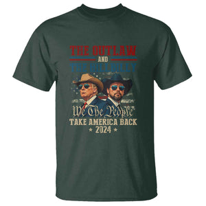 Trump Vance 2024 T Shirt The Outlaw and The Hillbilly Take America Back Retro American Flag TS02 Dark Forest Green Print Your Wear