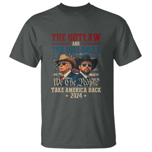 Trump Vance 2024 T Shirt The Outlaw and The Hillbilly Take America Back Retro American Flag TS02 Dark Heather Print Your Wear