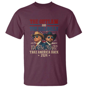 Trump Vance 2024 T Shirt The Outlaw and The Hillbilly Take America Back Retro American Flag TS02 Maroon Print Your Wear