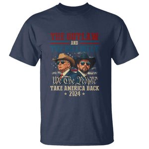 Trump Vance 2024 T Shirt The Outlaw and The Hillbilly Take America Back Retro American Flag TS02 Navy Print Your Wear