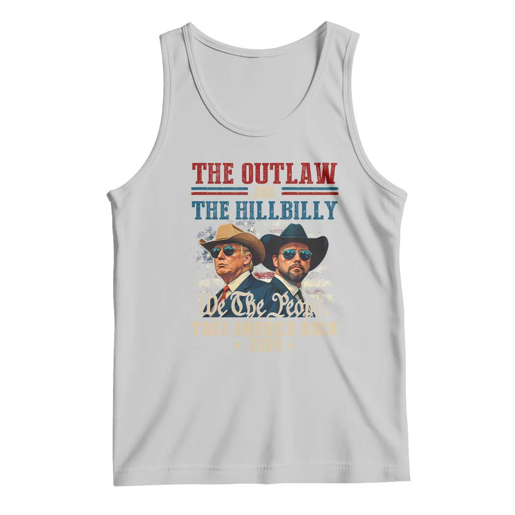 Trump Vance 2024 Tank Top The Outlaw and The Hillbilly Take America Back Retro American Flag TS02 Ash Print Your Wear