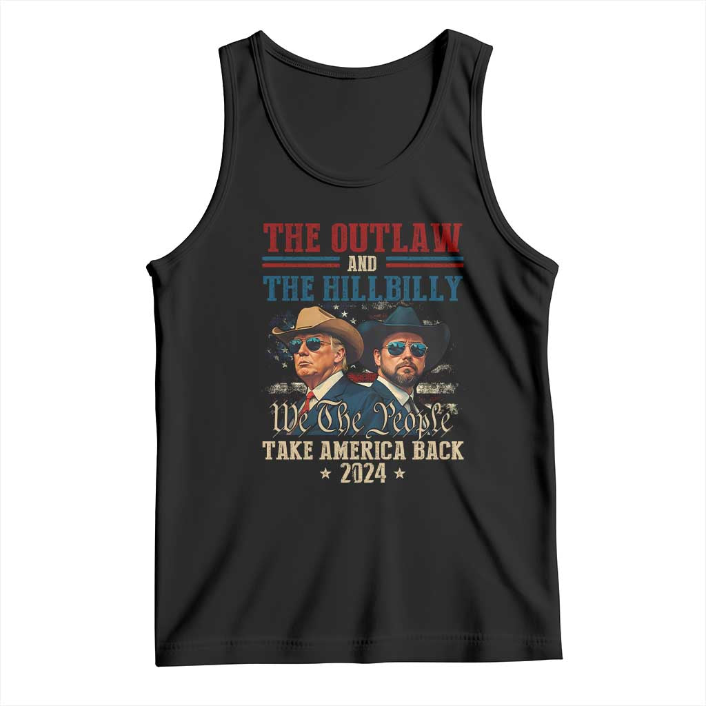 Trump Vance 2024 Tank Top The Outlaw and The Hillbilly Take America Back Retro American Flag TS02 Black Print Your Wear