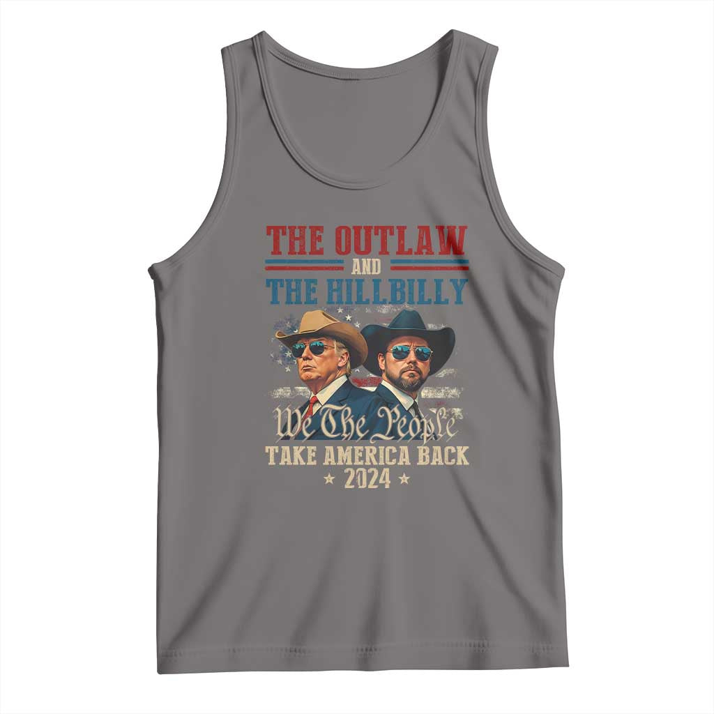 Trump Vance 2024 Tank Top The Outlaw and The Hillbilly Take America Back Retro American Flag TS02 Deep Heather Print Your Wear