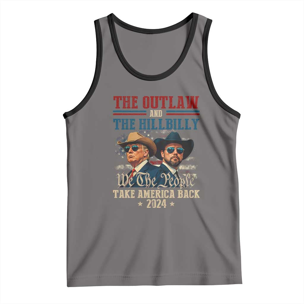 Trump Vance 2024 Tank Top The Outlaw and The Hillbilly Take America Back Retro American Flag TS02 Deep Heather Black Print Your Wear