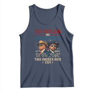 Trump Vance 2024 Tank Top The Outlaw and The Hillbilly Take America Back Retro American Flag TS02 Navy Print Your Wear