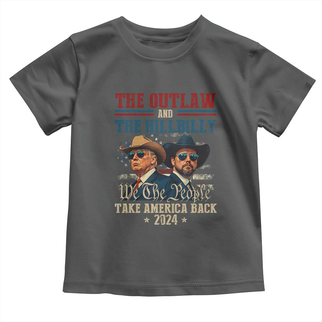 Trump Vance 2024 Toddler T Shirt The Outlaw and The Hillbilly Take America Back Retro American Flag TS02 Dark Heather Print Your Wear