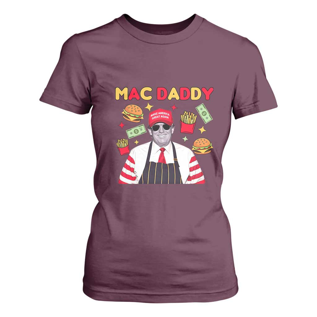 Funny Donald Trump 2024 T Shirt For Women Mac Daddy America Fast Food TS02 Maroon Print Your Wear