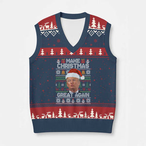 Funny Xmas Trump V-Neck Knit Sweater Vest Make Xmas Great Again Donald Kiss Pajamas TS02 Navy Red Print Your Wear