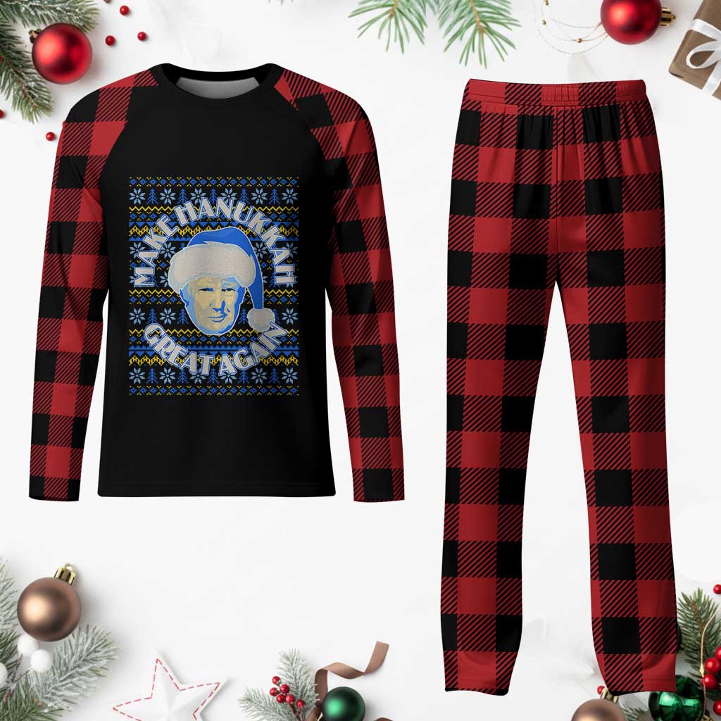 Funny Hanukkah Trump Plaid Pajama Set Make Hanukkah Great Again Retro Vintage Santa Donald TS02 Buffalo Plaid Print Your Wear