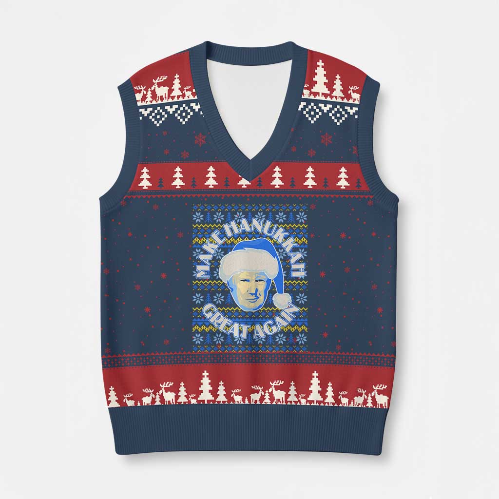 Funny Hanukkah Trump V-Neck Knit Sweater Vest Make Hanukkah Great Again Retro Vintage Santa Donald TS02 Navy Red Print Your Wear