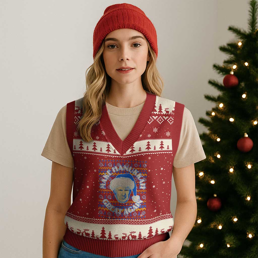 Funny Hanukkah Trump V-Neck Knit Sweater Vest Make Hanukkah Great Again Retro Vintage Santa Donald TS02 Red Beige Print Your Wear
