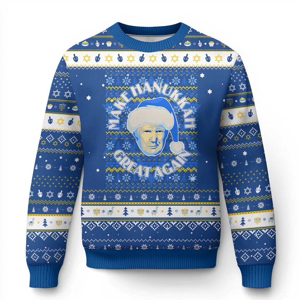 Funny Trump Hanukkah Ugly Sweater Make Hanukkah Great Again Retro Vintage Santa Donald TS02 Blue White Print Your Wear