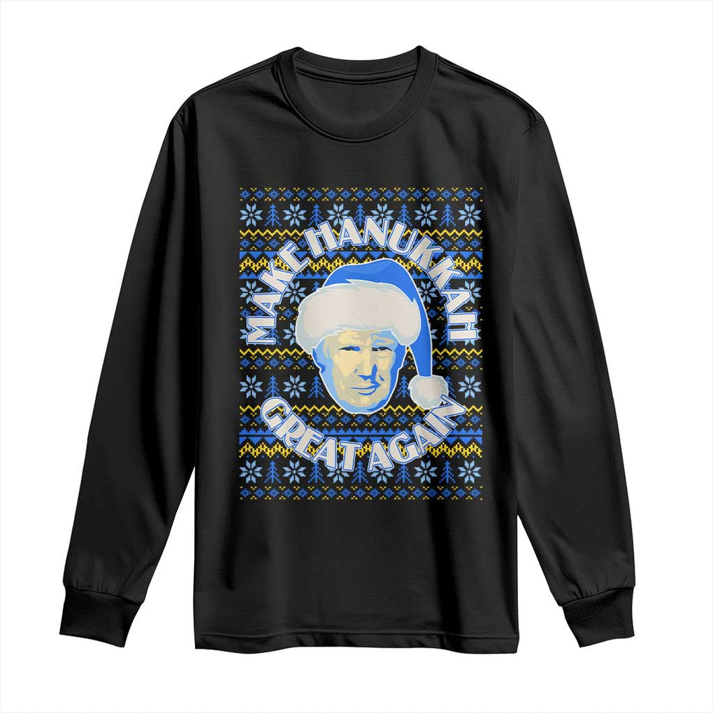 Funny Hanukkah Trump Long Sleeve Shirt Make Hanukkah Great Again Retro Vintage Santa Donald TS02 Black Print Your Wear