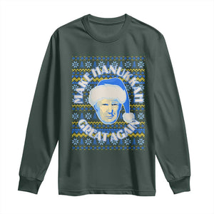 Funny Hanukkah Trump Long Sleeve Shirt Make Hanukkah Great Again Retro Vintage Santa Donald TS02 Dark Forest Green Print Your Wear