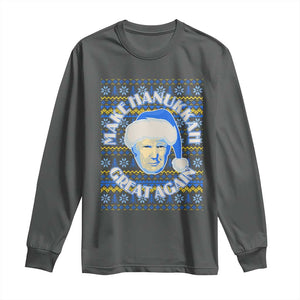Funny Hanukkah Trump Long Sleeve Shirt Make Hanukkah Great Again Retro Vintage Santa Donald TS02 Dark Heather Print Your Wear