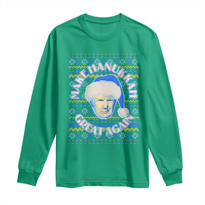 Funny Hanukkah Trump Long Sleeve Shirt Make Hanukkah Great Again Retro Vintage Santa Donald TS02 Irish Green Print Your Wear