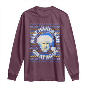 Funny Hanukkah Trump Long Sleeve Shirt Make Hanukkah Great Again Retro Vintage Santa Donald TS02 Maroon Print Your Wear