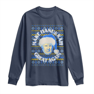 Funny Hanukkah Trump Long Sleeve Shirt Make Hanukkah Great Again Retro Vintage Santa Donald TS02 Navy Print Your Wear