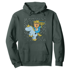Funny Hanukkah Trump Hoodie Riding Unicorn Menorah Jewish Chanukah Gift TS02 Dark Forest Green Print Your Wear